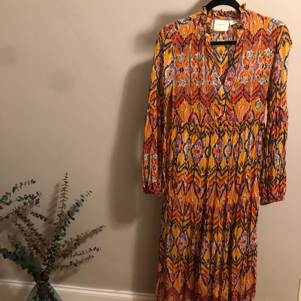 Maeve maxi long sleeve dress, cotton fabric, size XS